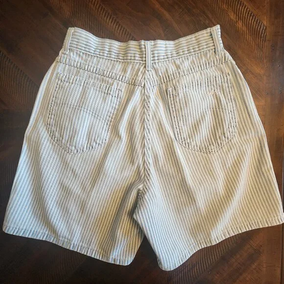 VTG 80s Chic High Rise Pinstriped Cotton Denim Shorts | 24" Waist - Picture 4 of 9